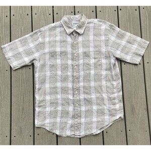 Saks Fifth Avenue Italian Linen Plaid Resort Casual Luxury Shirt Men’s Size L